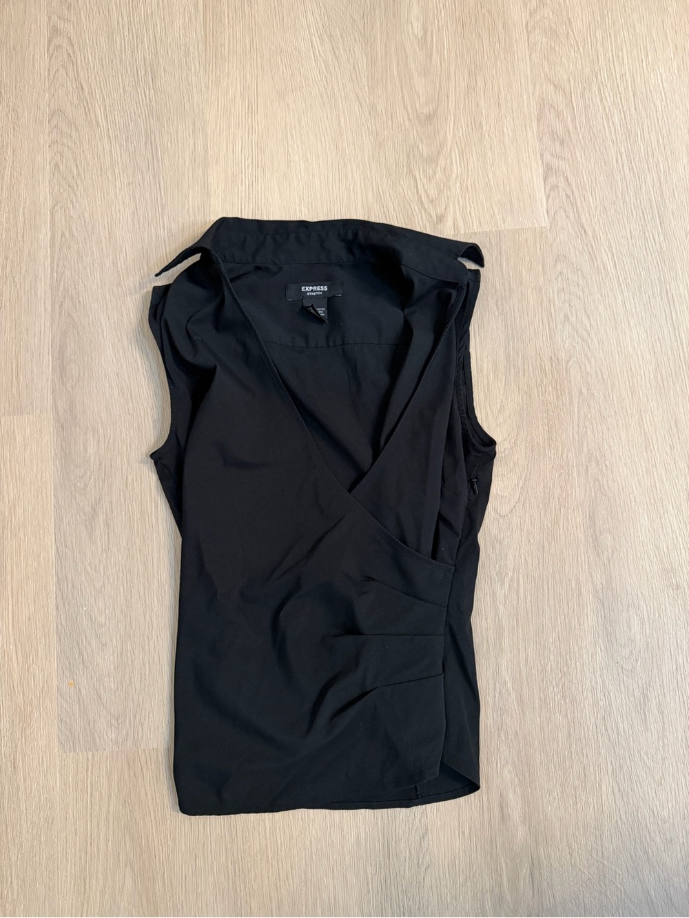Express Black Sleeveless Surplice Collared Top